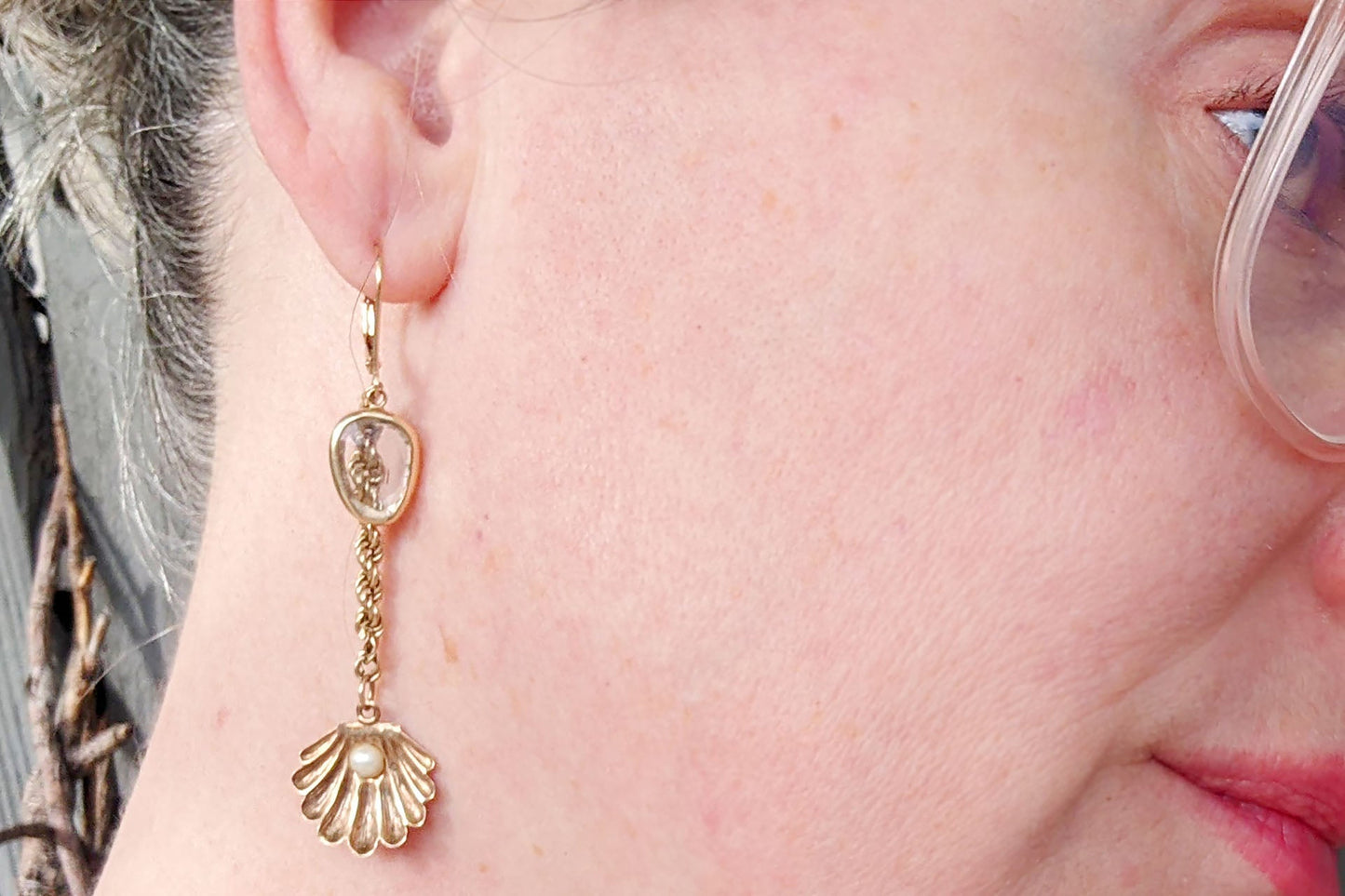 Aquamarine and Pearl Mermaid Earrings 14k Gold
