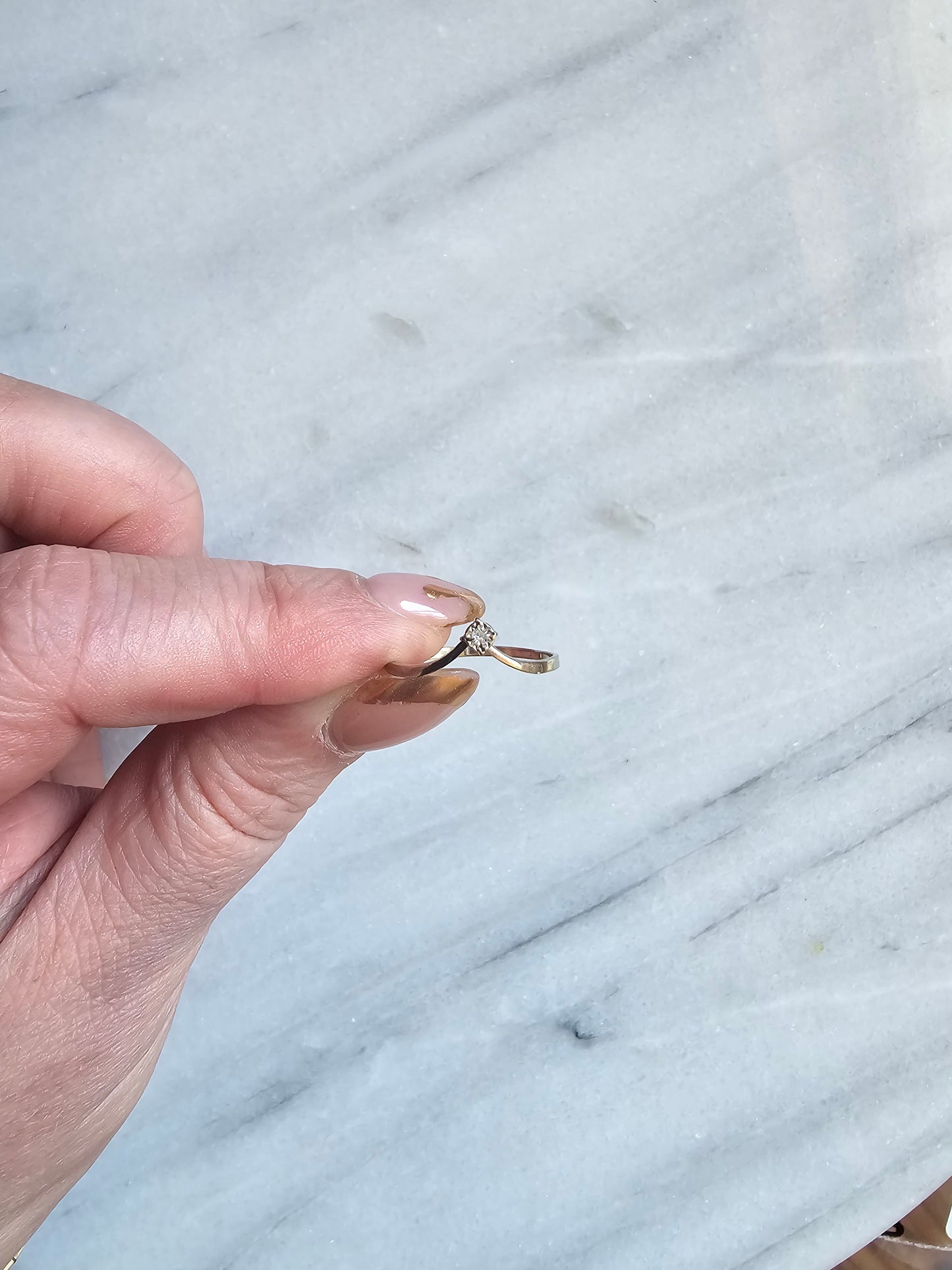 Vintage White Gold Diamond solitaire Ring - Solid 14k white Gold