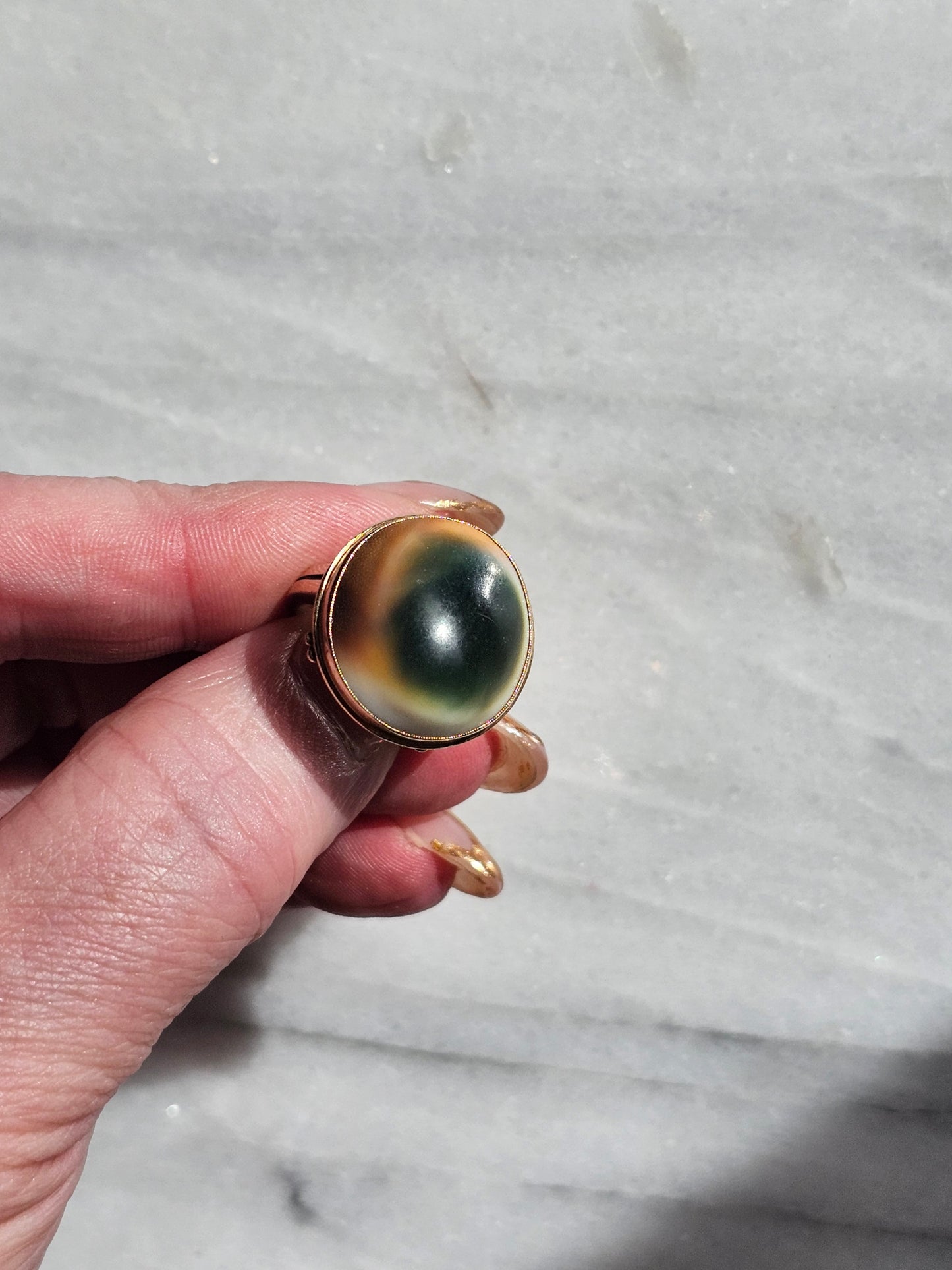 Cat's eye operculum Vintage Gold ring - 10k Solid Gold
