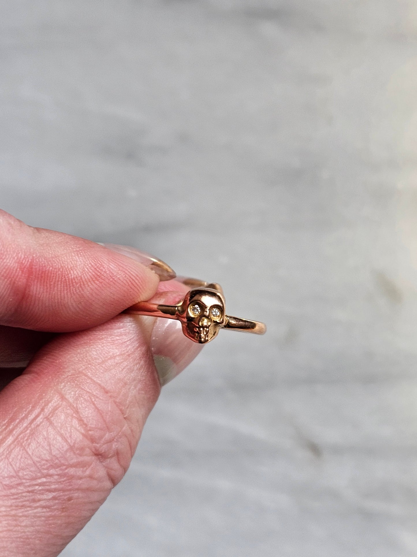 Skull Ring in 14k ROSE Gold with Garnet and diamond eyes. - Solid 14k RED/ROSE Gold