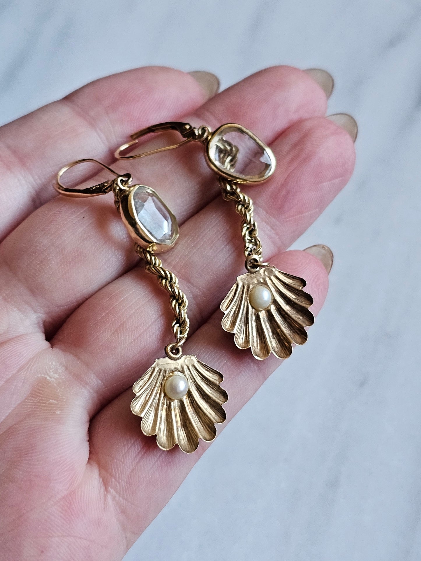 Aquamarine and Pearl Mermaid Earrings 14k Gold