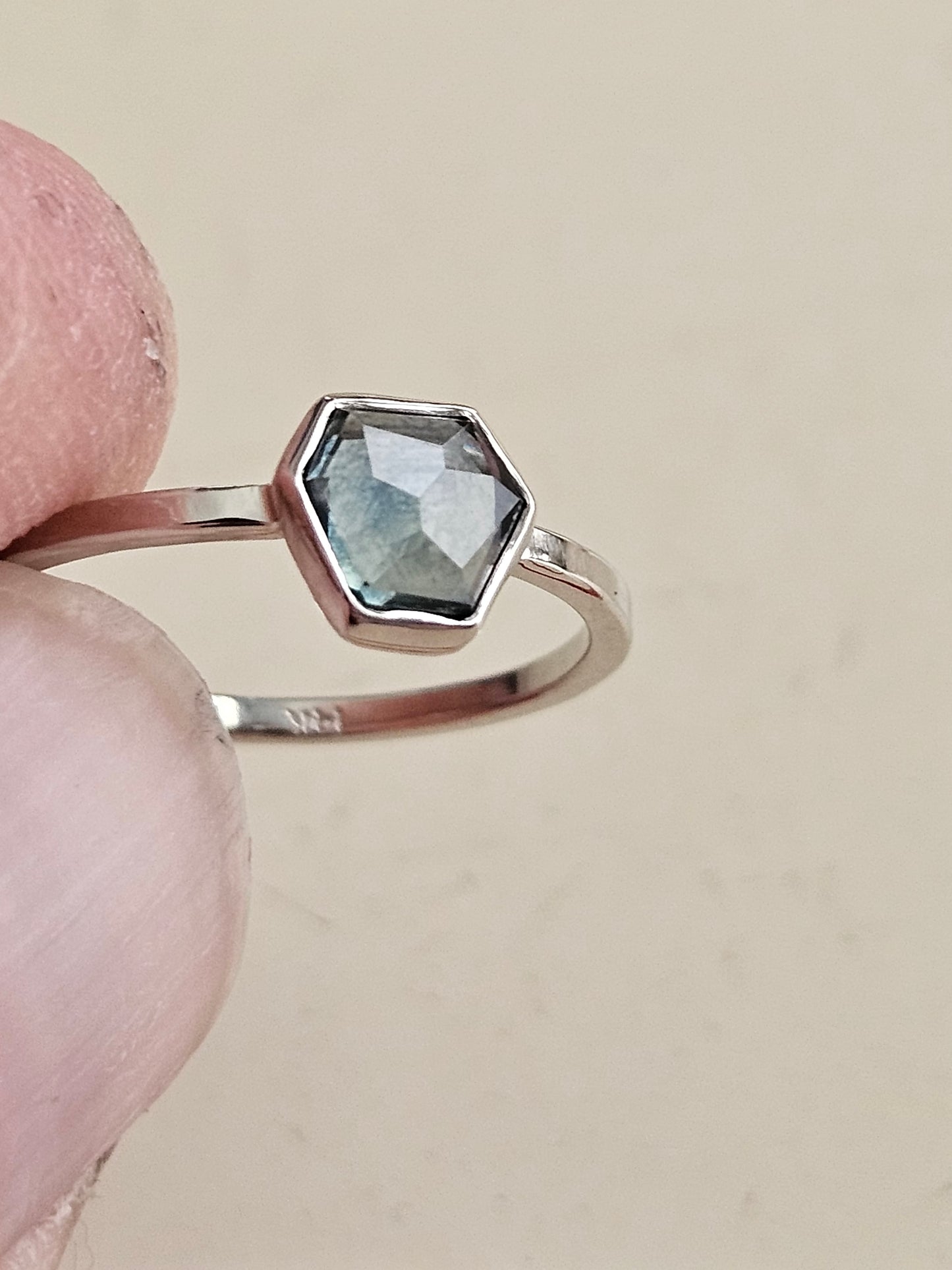 .85ct - Hand Cut By us, Blue Montana Sapphire Ring in 14KW gold - size 6