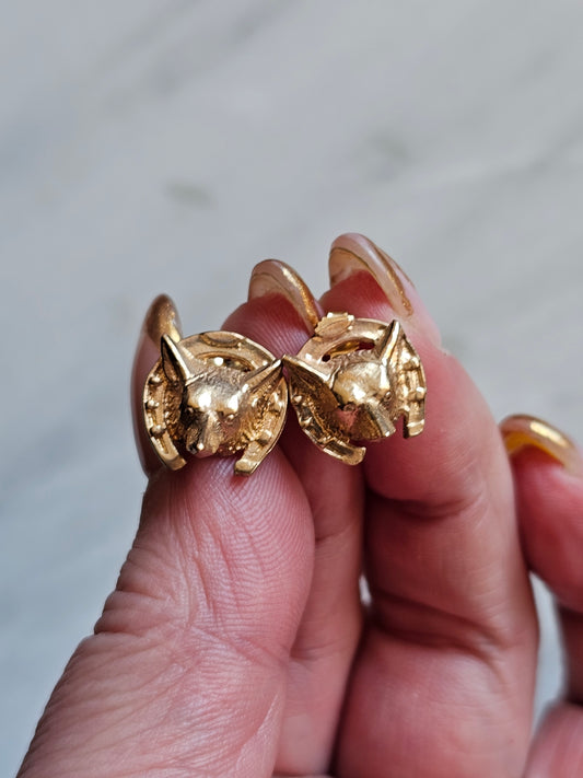 Antique Fox Horseshoe earrings - Solid 9k gold