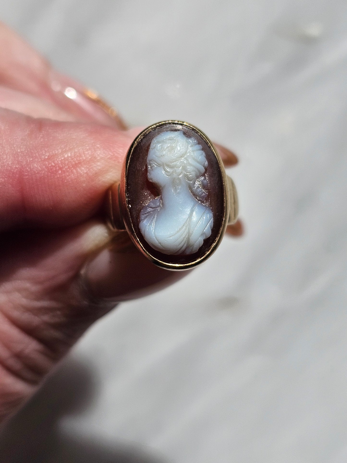 Antique Hand Carved Cameo Pinky Ring - 10k Gold