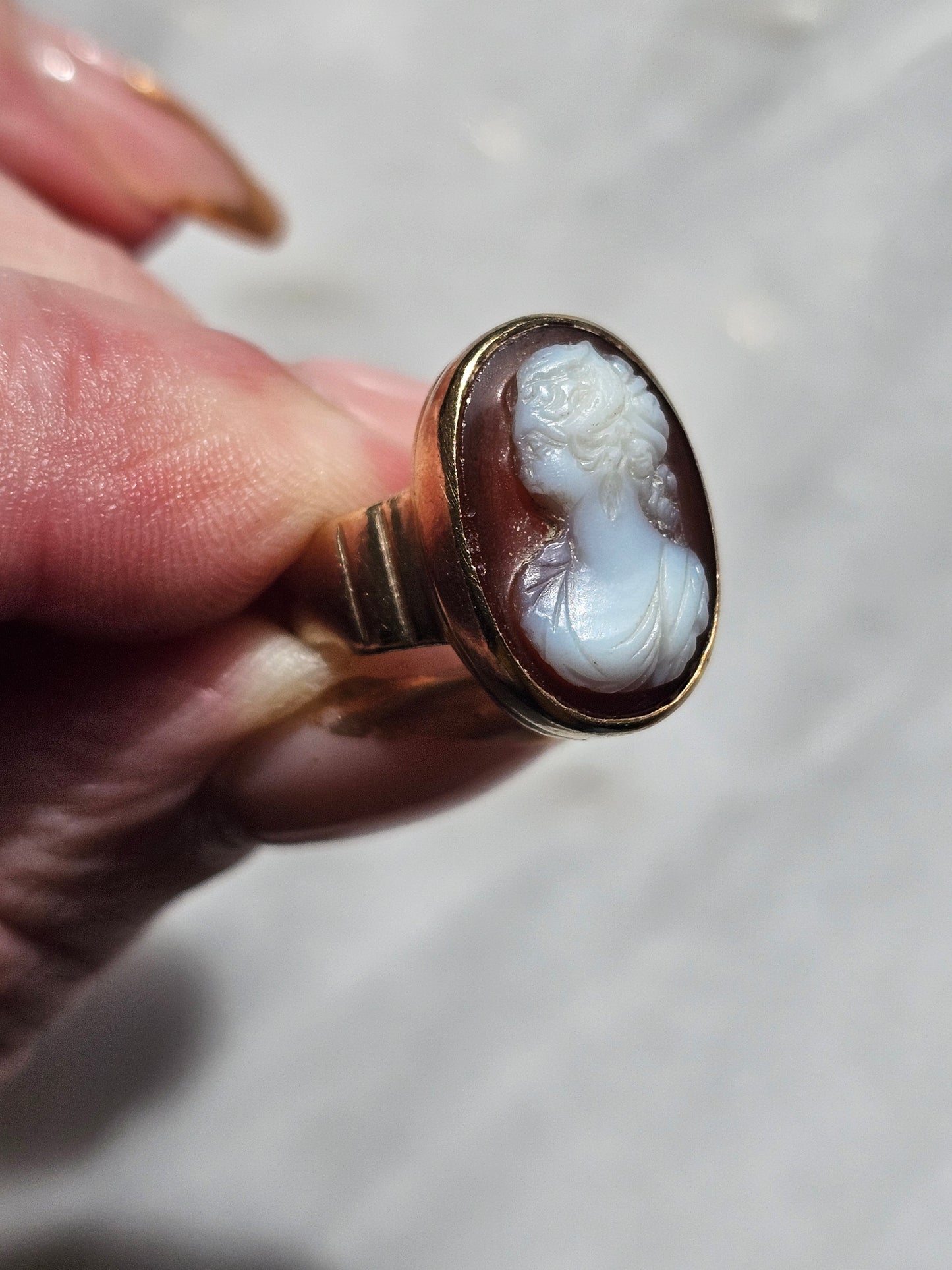 Antique Hand Carved Cameo Pinky Ring - 10k Gold