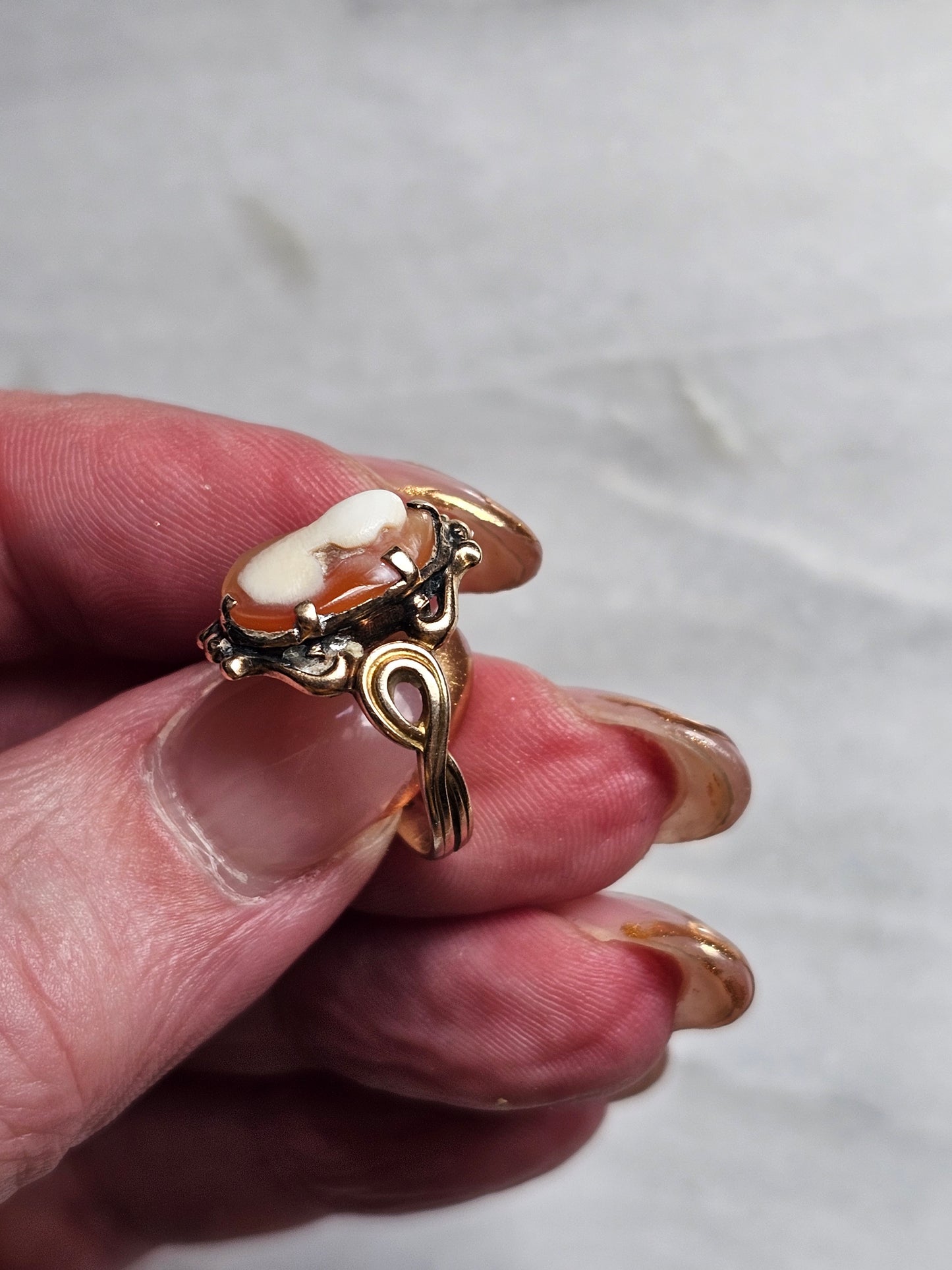 Antique Hand Carved Cameo Ring -14k Gold