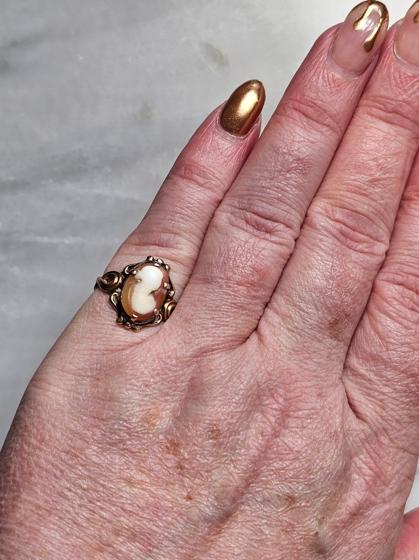 Antique Hand Carved Cameo Ring -14k Gold