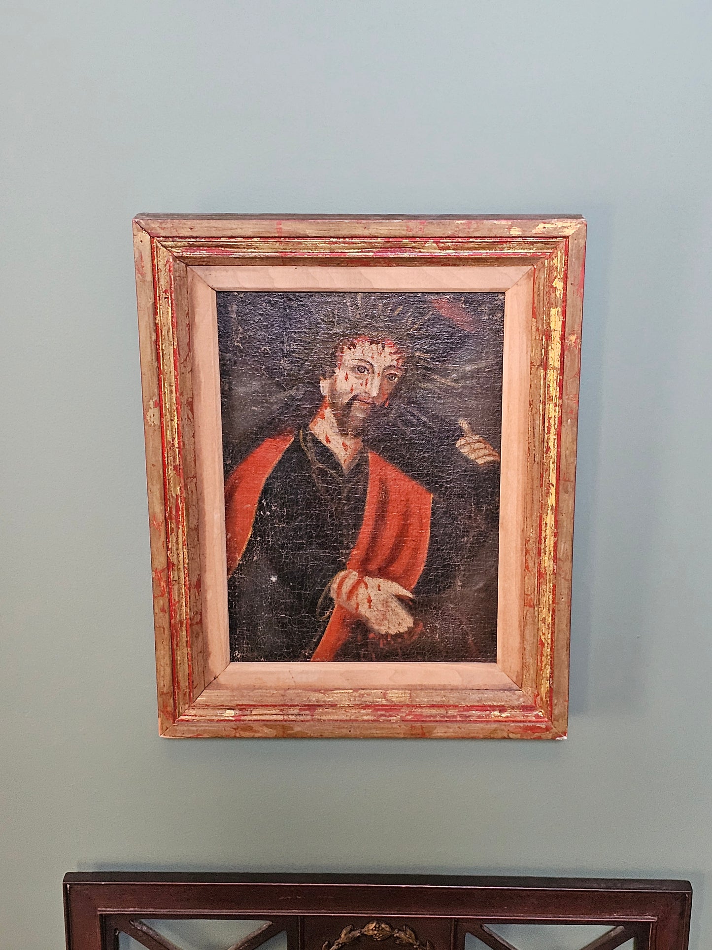 18th Century Spanish Colonial Painting - Christ Carrying Cross - Oil on Canvas