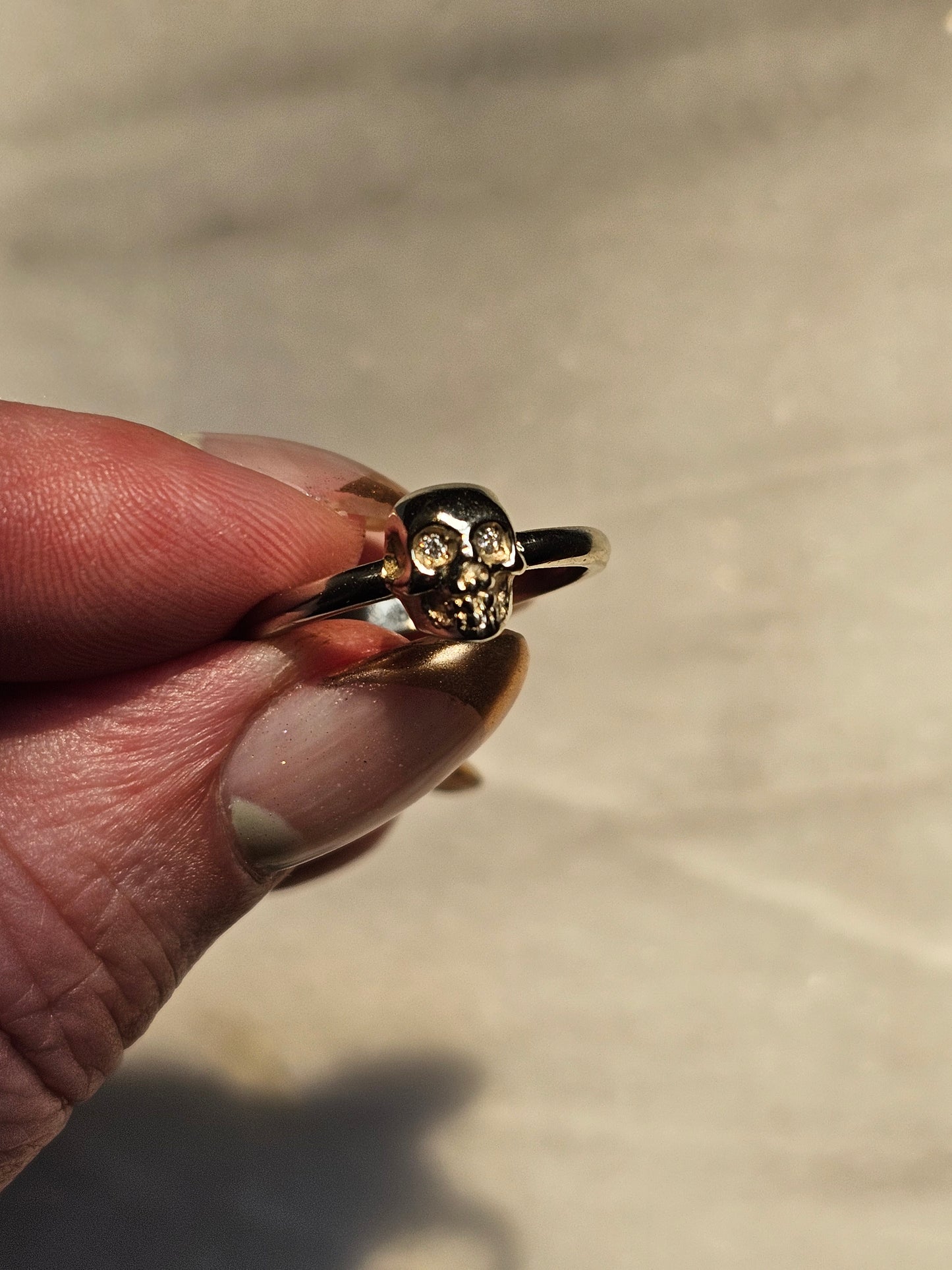 Skull Ring in 14k White Gold with Garnet and diamond eyes. - Solid 14k Gold