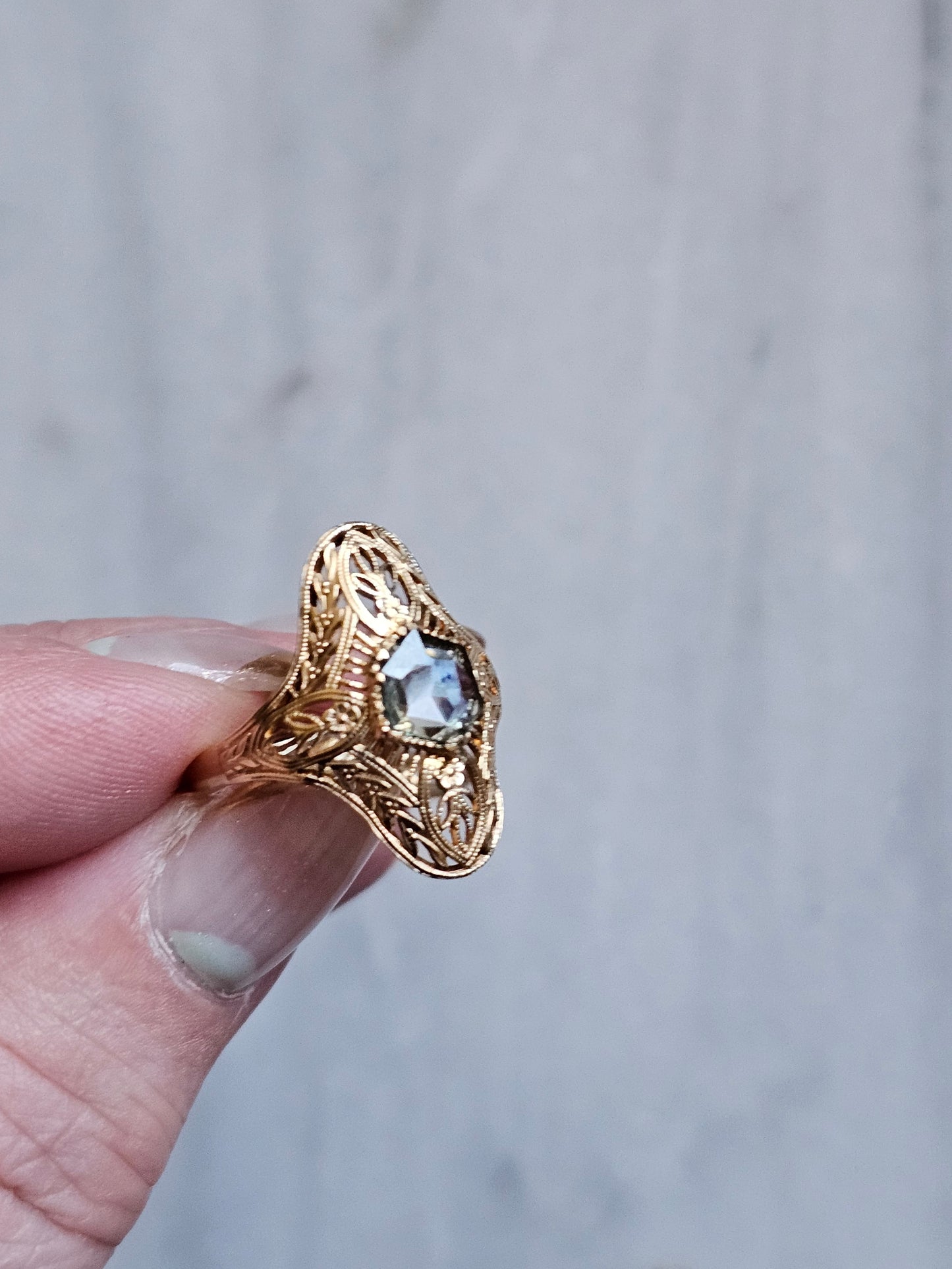 .77 Carat Hand Cut Light Blue Montana Sapphire Boho Ring in Yellow Gold