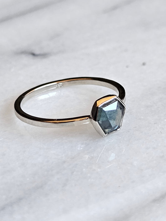 .85ct - Hand Cut By us, Blue Montana Sapphire Ring in 14KW gold - size 6