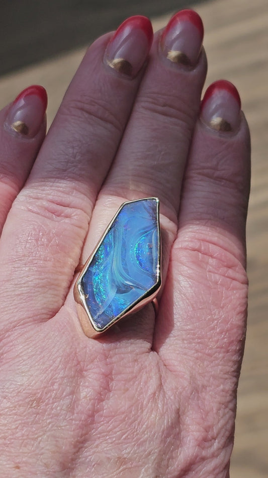 18.5 Carat Boulder Opal Ring in Yellow Gold