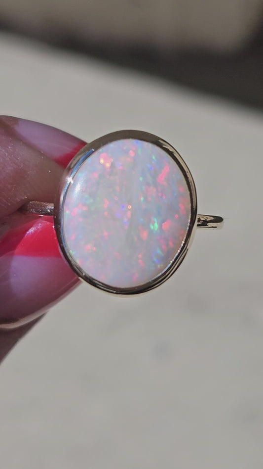 4.24 Carat Fiery White Opal in Yellow Gold