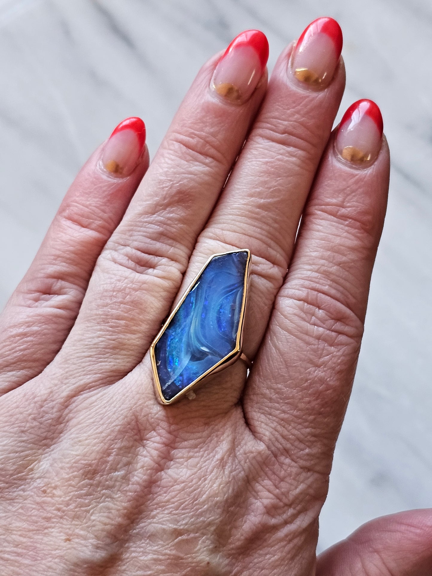 18.5 Carat Boulder Opal Ring in Yellow Gold