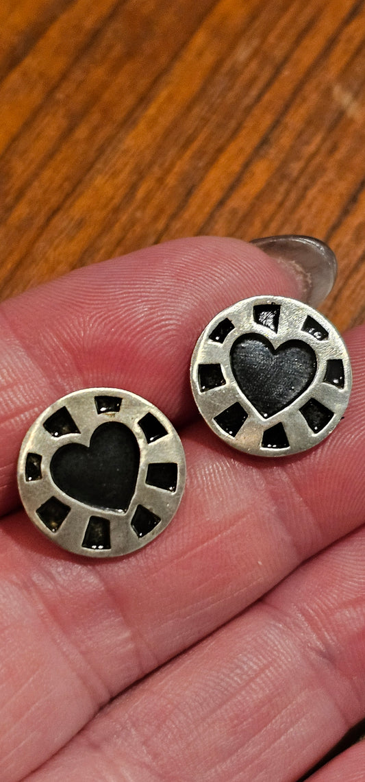 Radiant Heart Earrings in Silver and Black Enamel